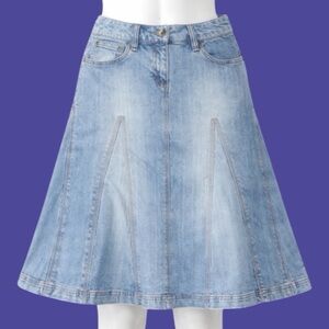 Contrast 1990s Y2K Denim Midi A-Line Skirt